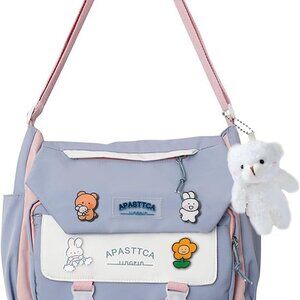 Cute Messenger Bag for Teen Girls Women, Kawaii Crossbody Shoulder Purse with Pi